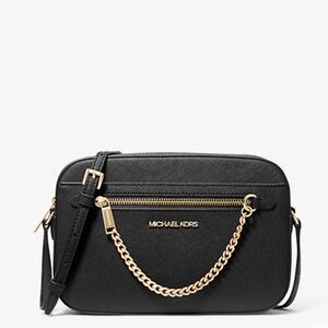 Michael Kors Jet Set Large Black Saffiano Leather Crossbody Handbag NWOT